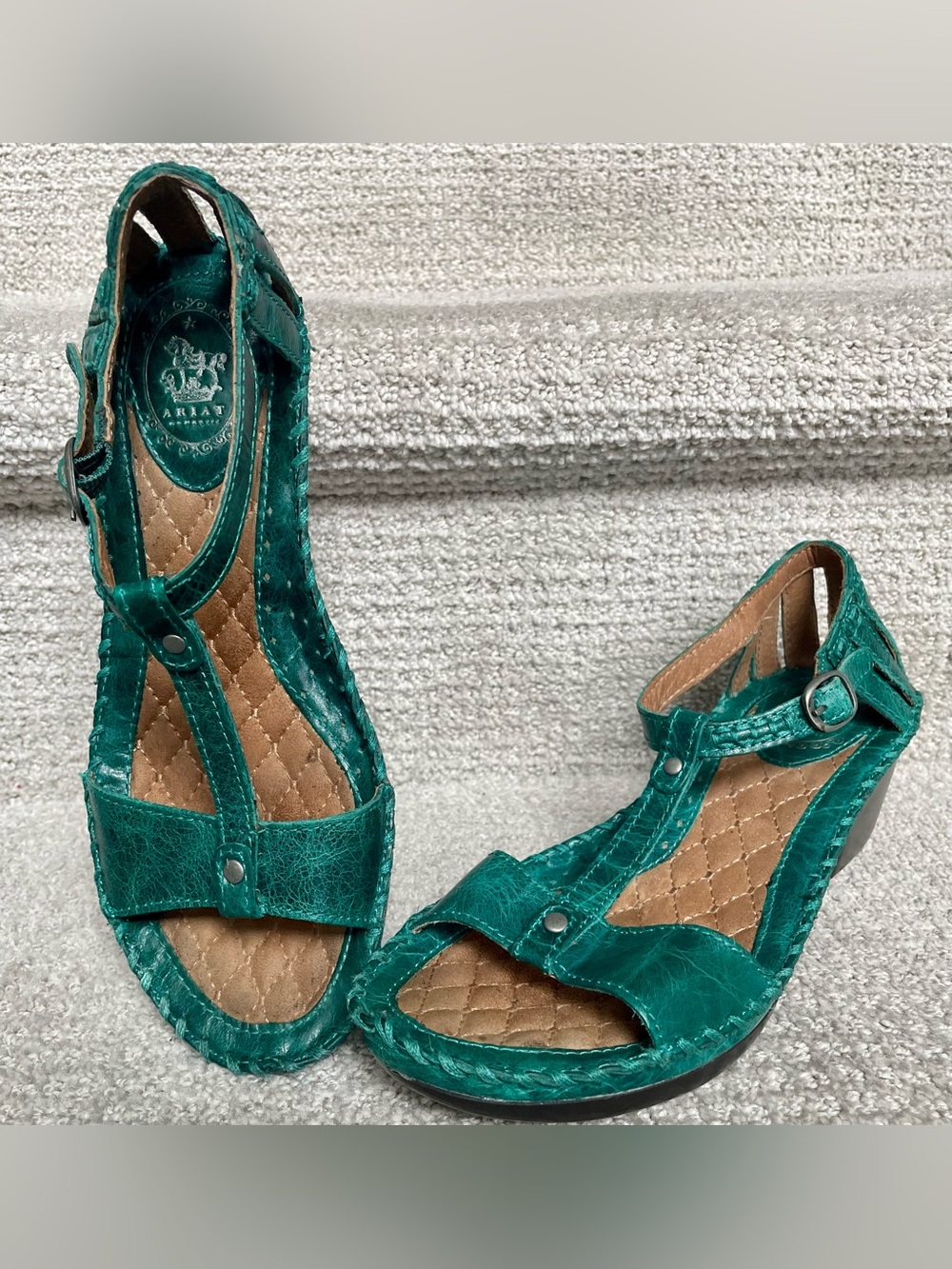 Ariat Shalimar Leather Teal Green Heel Ankle Strap Comfort Sole Buckle Casual